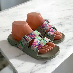 Chaco Sandals Womens 9 Chillos Pink Tie Dye Multi Color Slip On Hiking Garden